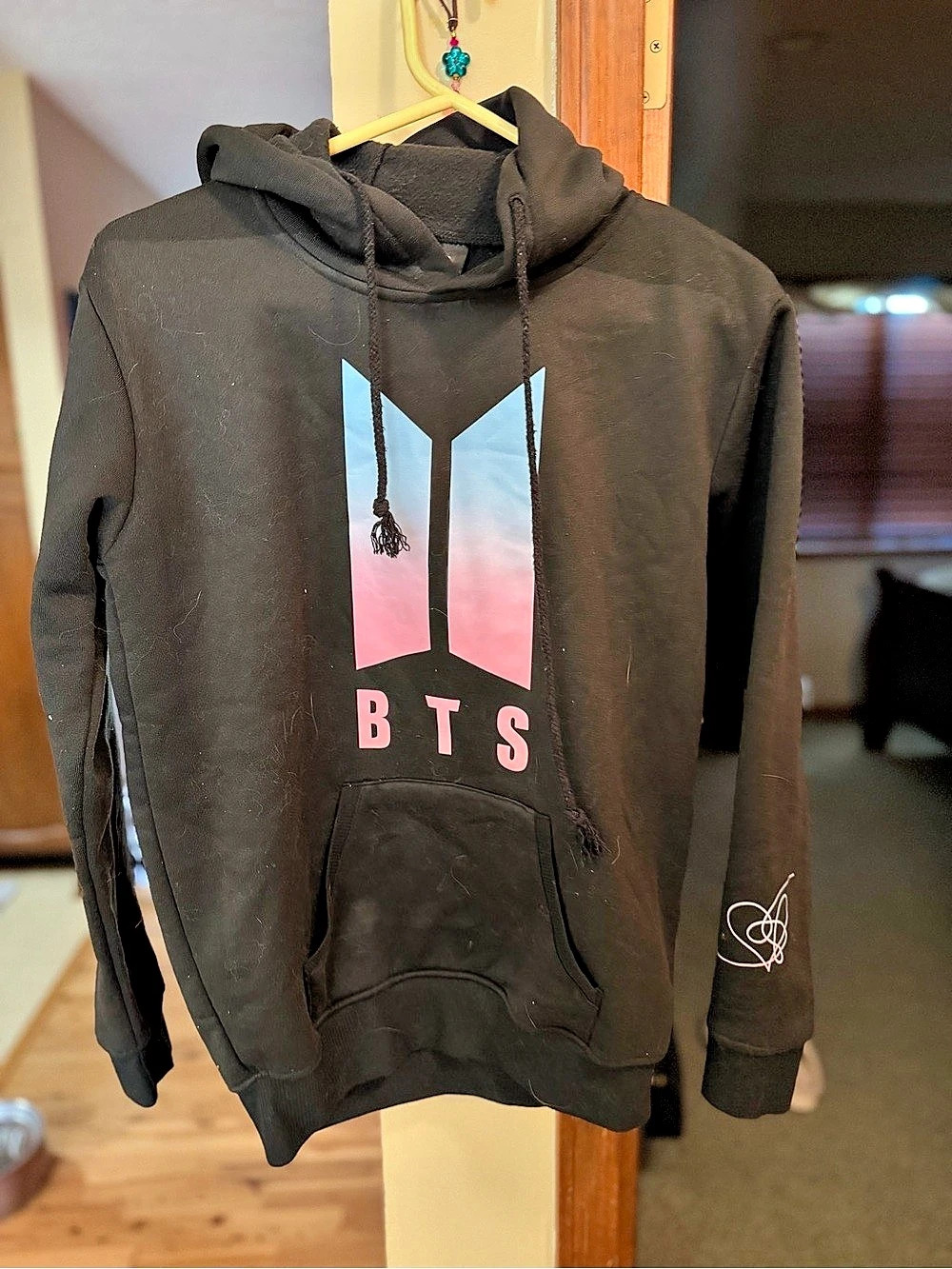 BTS Love Yourself Tour Black Hoodie with Pastel Logo and Sleeve Graphic